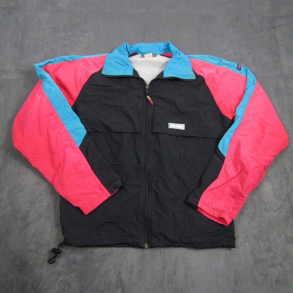 Hind Windbreaker Jacket Mens Small Black Pink Blue Vintage 90s Colorblock USA
